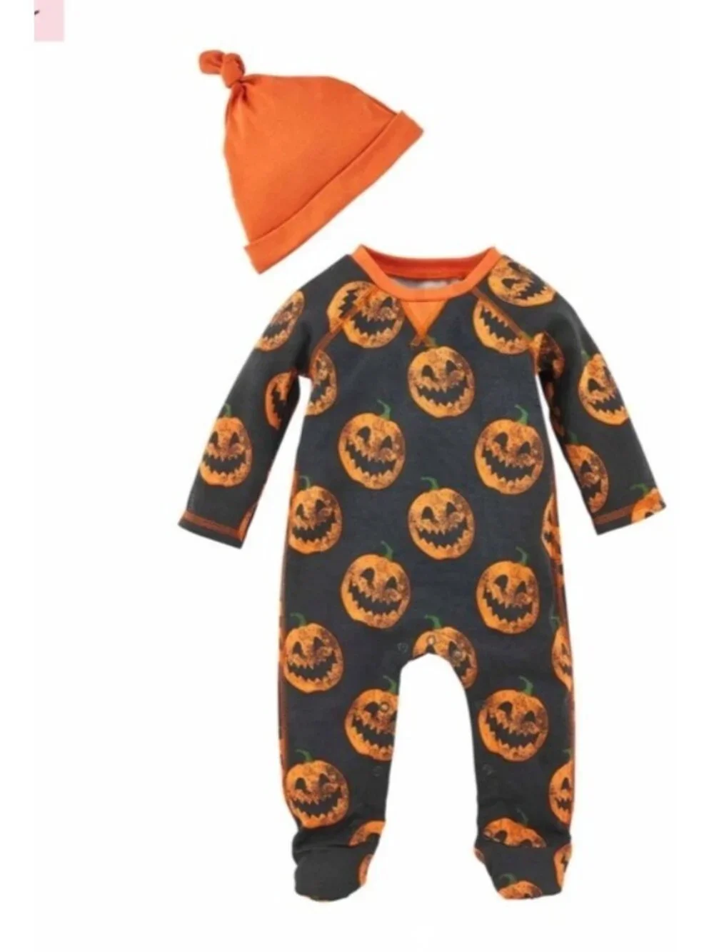 Mud Pie 6m 9m NWT Pumpkin JACK-O-LANTERN sleeper hat Set Halloween black orange